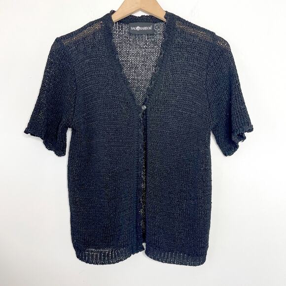 Vintage 90s Sag Harbor Goth Witchy Dark Cottage Whimsigoth Sheer Cardigan Top - Picture 1 of 7